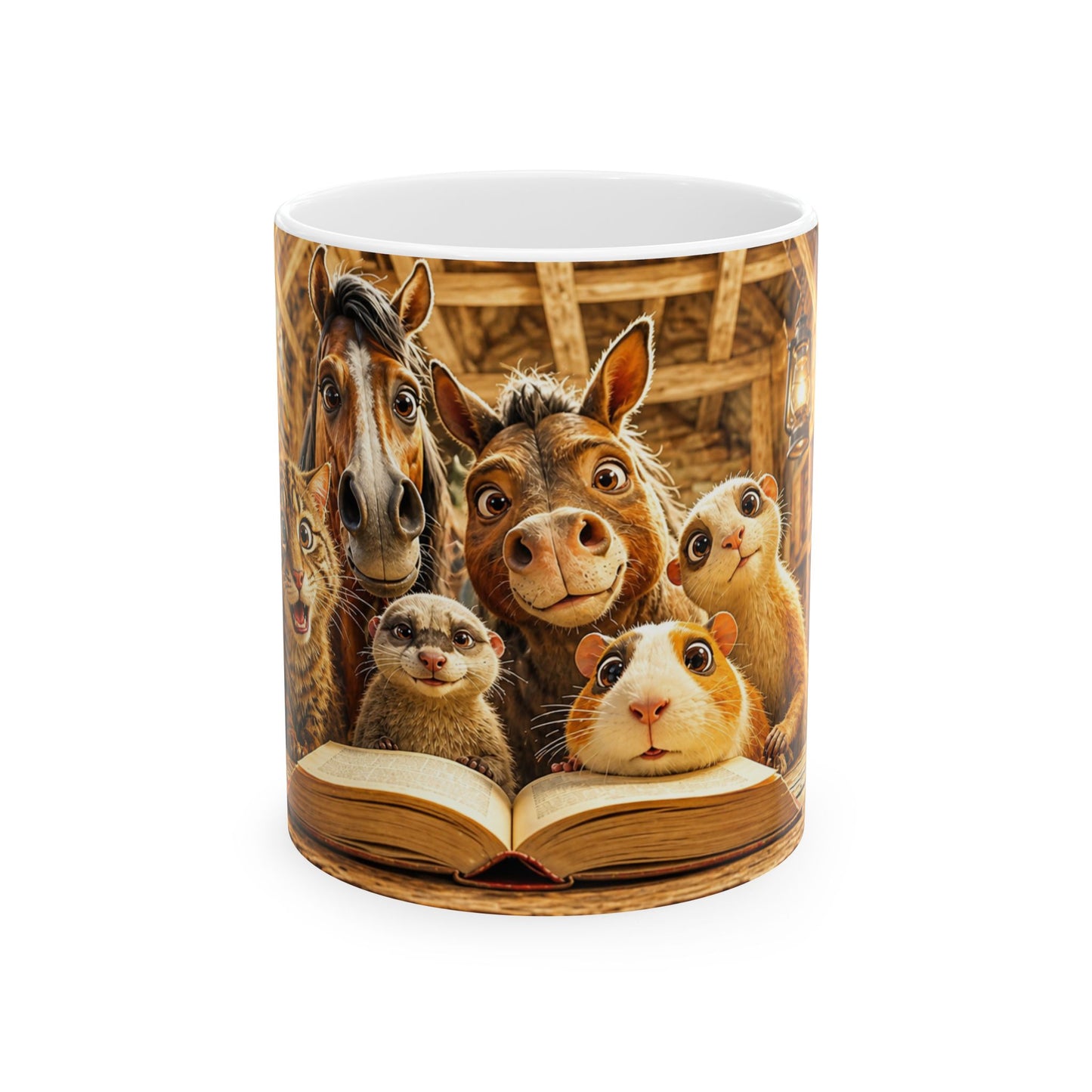 Animal Storytime Ceramic Mug — Cute Farm Friends Reading Design (11oz, 15oz)